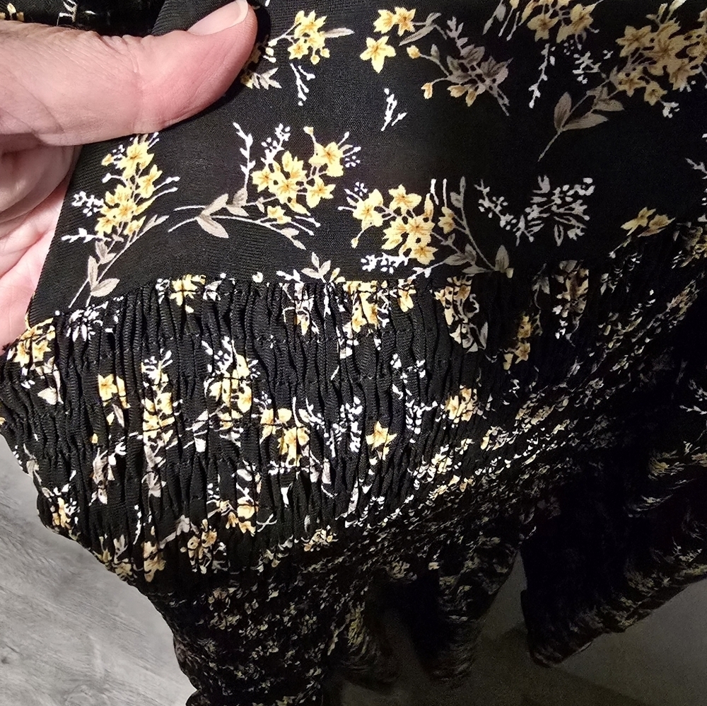 NWOT New In Floral Escape Dress A-line Mock Neck Long Sleeves Midi Boho Size L - Picture 7 of 12